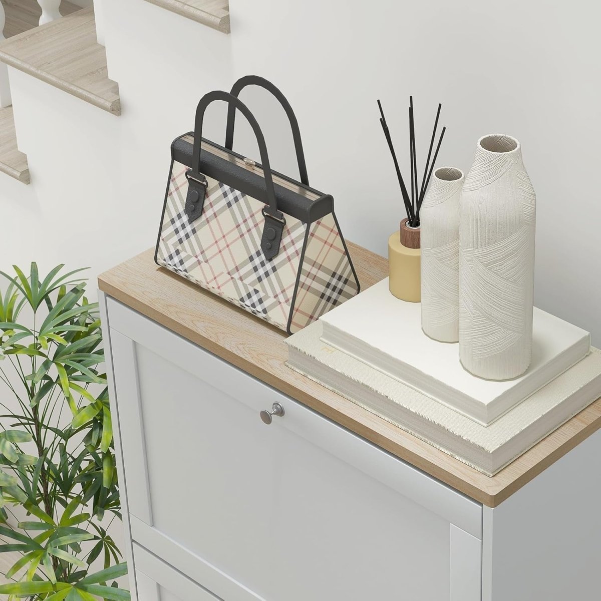Slim White Shoe Cabinet with 3 Flip Drawers & Adjustable Shelves Storage - Kwikley