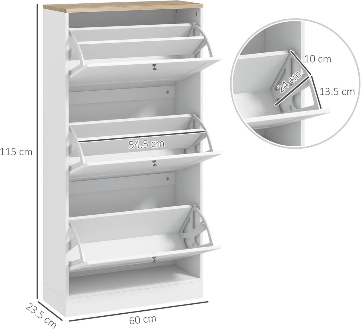 Slim White Shoe Cabinet with 3 Flip Drawers & Adjustable Shelves Storage - Kwikley