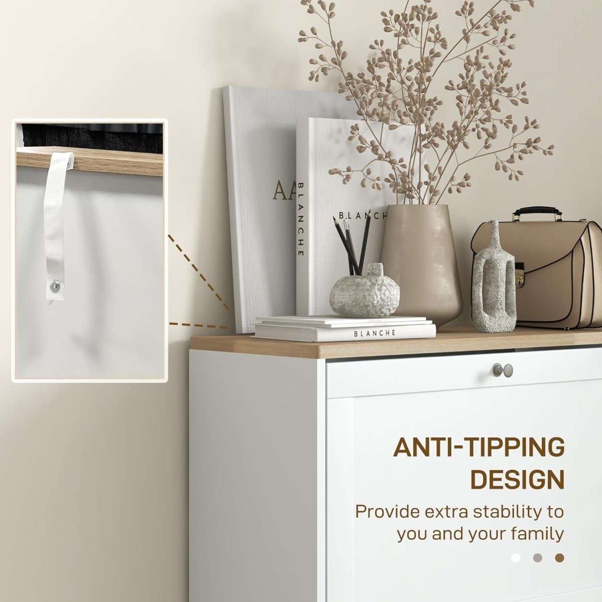 Slim White Shoe Cabinet with 3 Flip Drawers & Adjustable Shelves Storage - Kwikley
