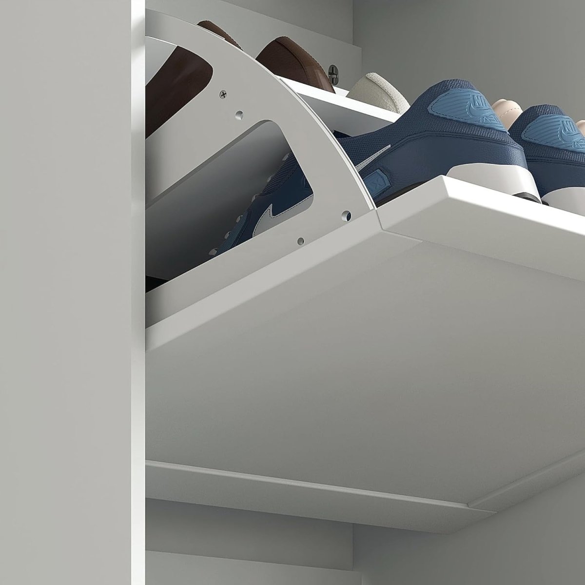 Slim White Shoe Cabinet with 3 Flip Drawers & Adjustable Shelves Storage - Kwikley