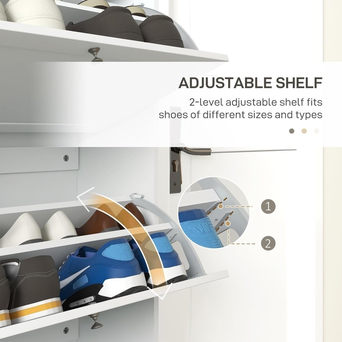 Slim White Shoe Cabinet with 3 Flip Drawers & Adjustable Shelves Storage - Kwikley