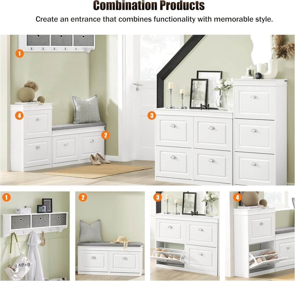 Slim White Shoe Rack Cabinet with 4 Flip Drawers – Space Saving 105x24x83cm - Kwikley