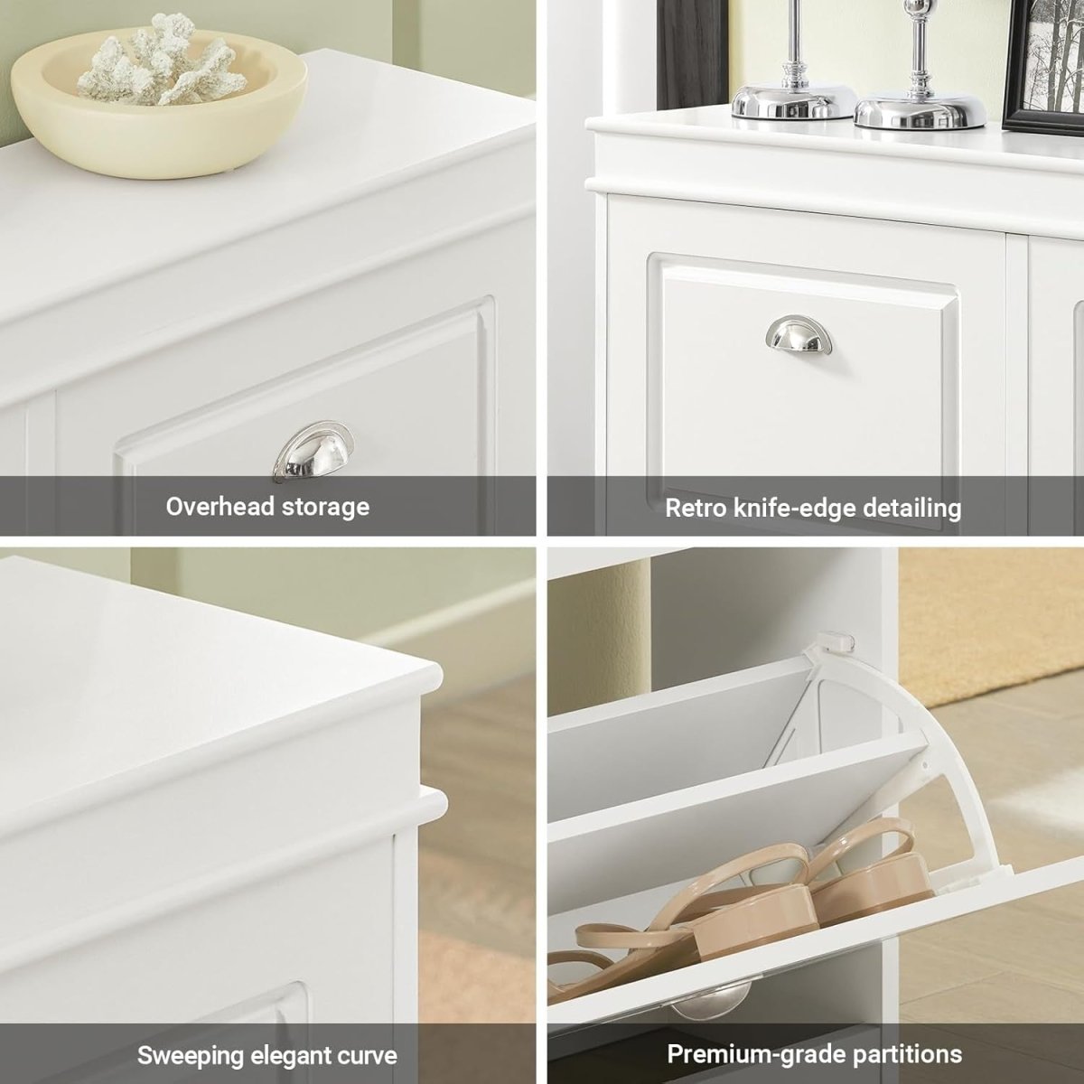 Slim White Shoe Rack Cabinet with 4 Flip Drawers – Space Saving 105x24x83cm - Kwikley