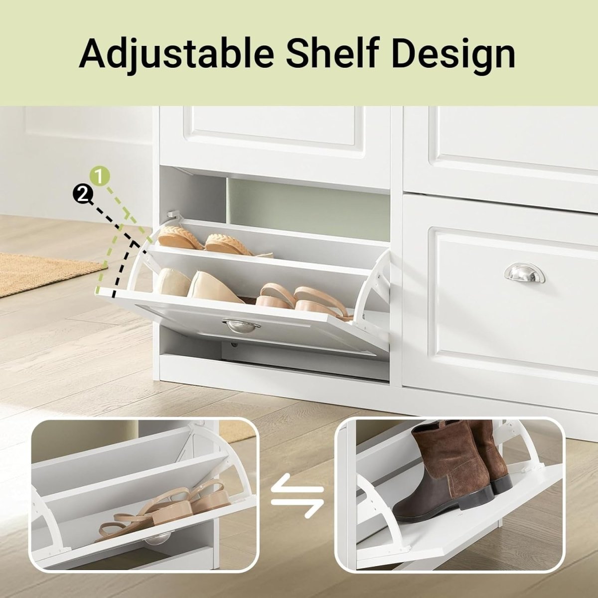 Slim White Shoe Rack Cabinet with 4 Flip Drawers – Space Saving 105x24x83cm - Kwikley
