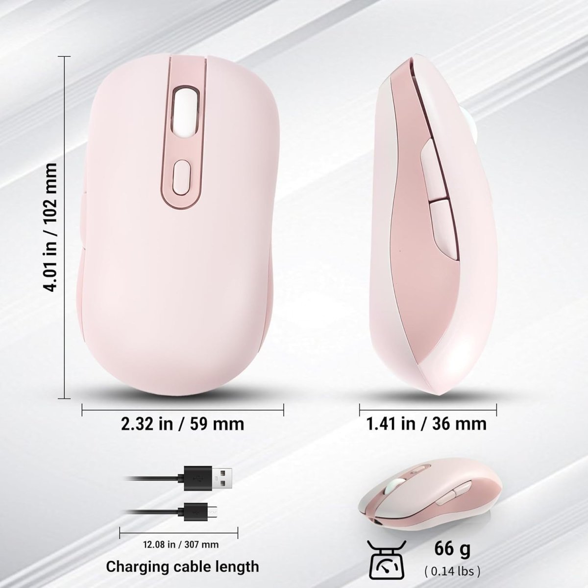 Slim Wireless Bluetooth Mouse Silent Rechargeable 1600 DPI 6 Button - Kwikley