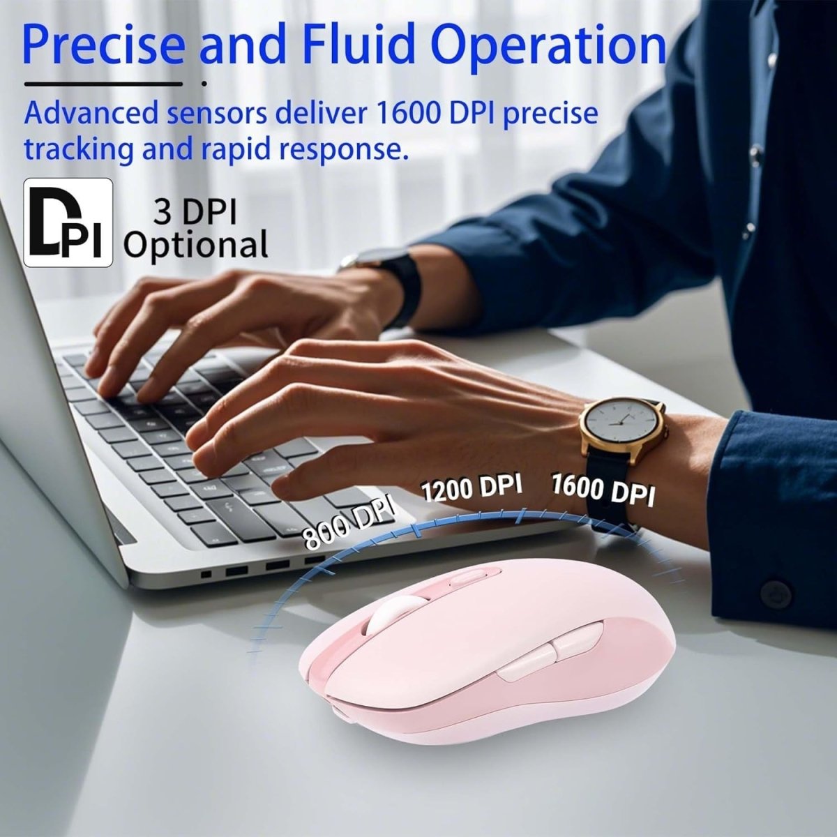 Slim Wireless Bluetooth Mouse Silent Rechargeable 1600 DPI 6 Button - Kwikley