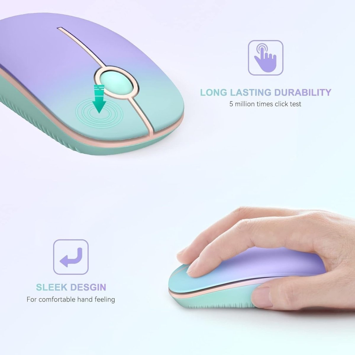 Slim Wireless Mouse 2.4G Quiet USB Optical Laptop PC Gradient - Kwikley