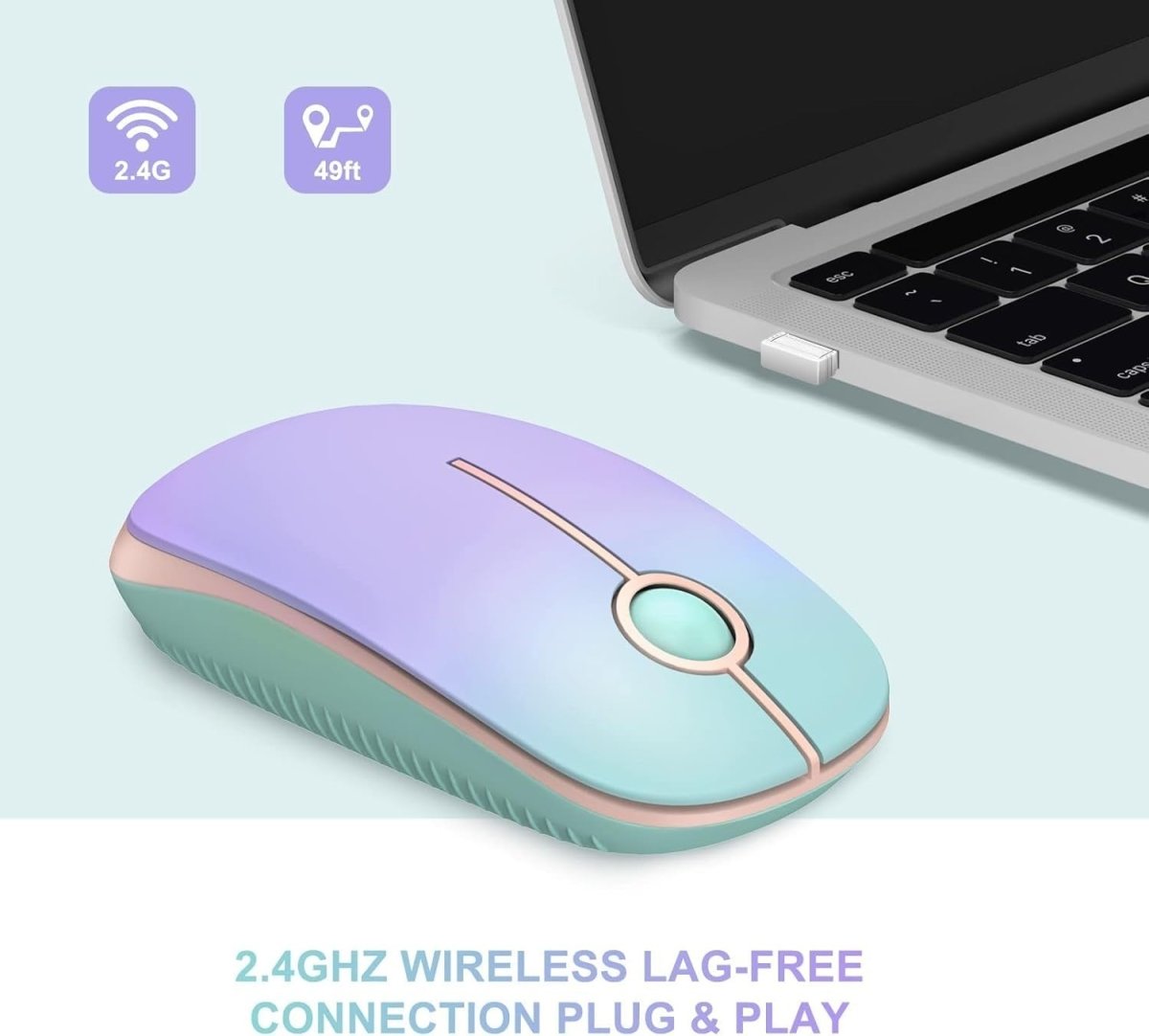 Slim Wireless Mouse 2.4G Quiet USB Optical Laptop PC Gradient - Kwikley