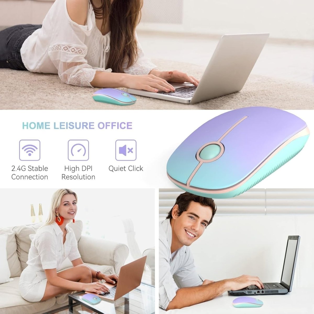 Slim Wireless Mouse 2.4G Quiet USB Optical Laptop PC Gradient - Kwikley