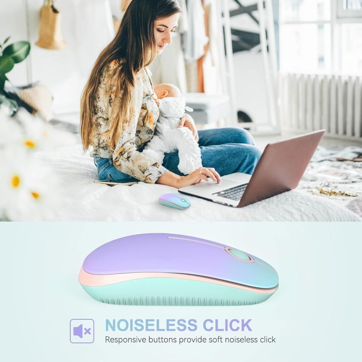 Slim Wireless Mouse 2.4G Quiet USB Optical Laptop PC Gradient - Kwikley