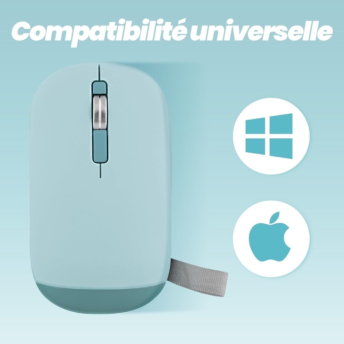 Slim Wireless Mouse Bluetooth & USB Dual Mode Quiet Blue - Kwikley