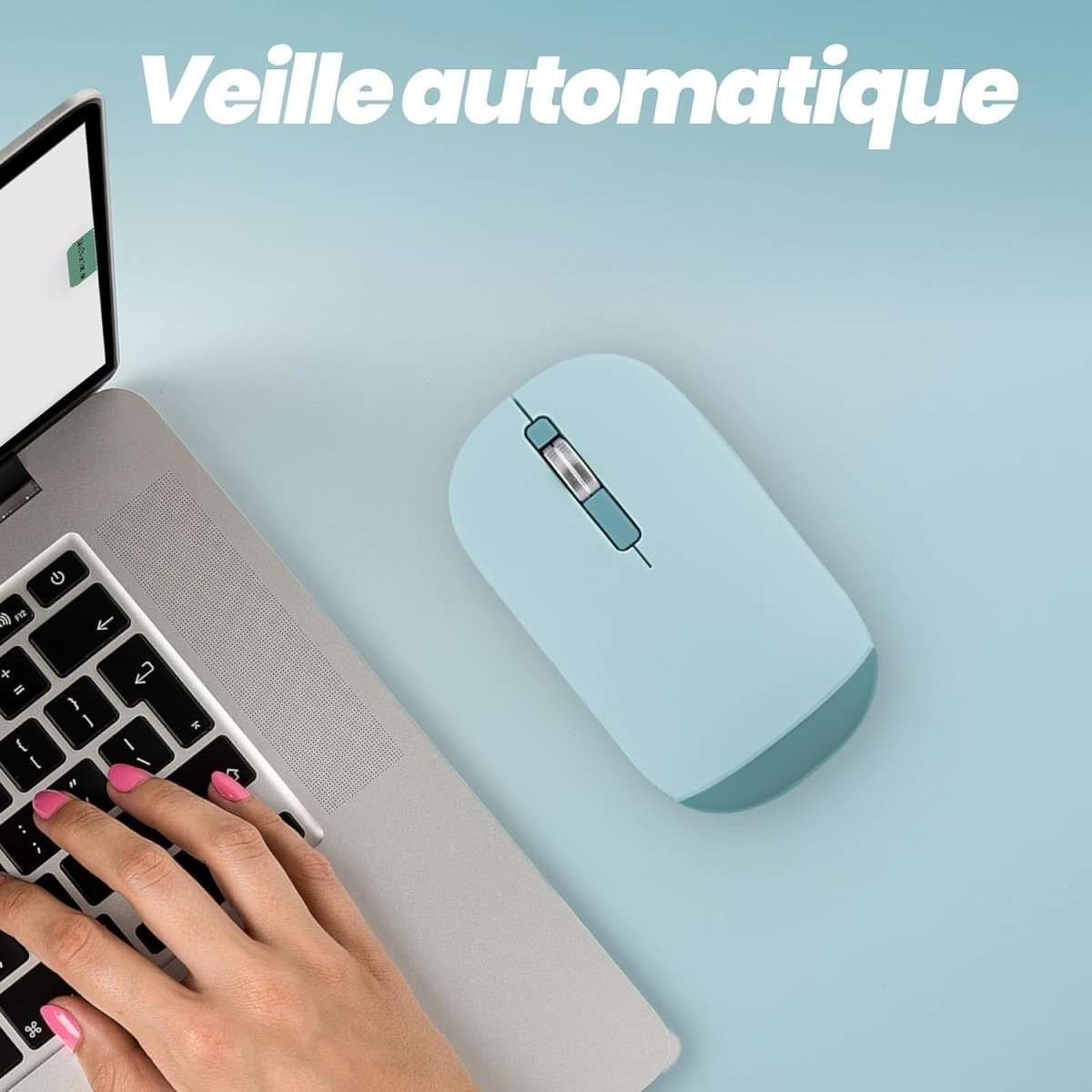 Slim Wireless Mouse Bluetooth & USB Dual Mode Quiet Blue - Kwikley
