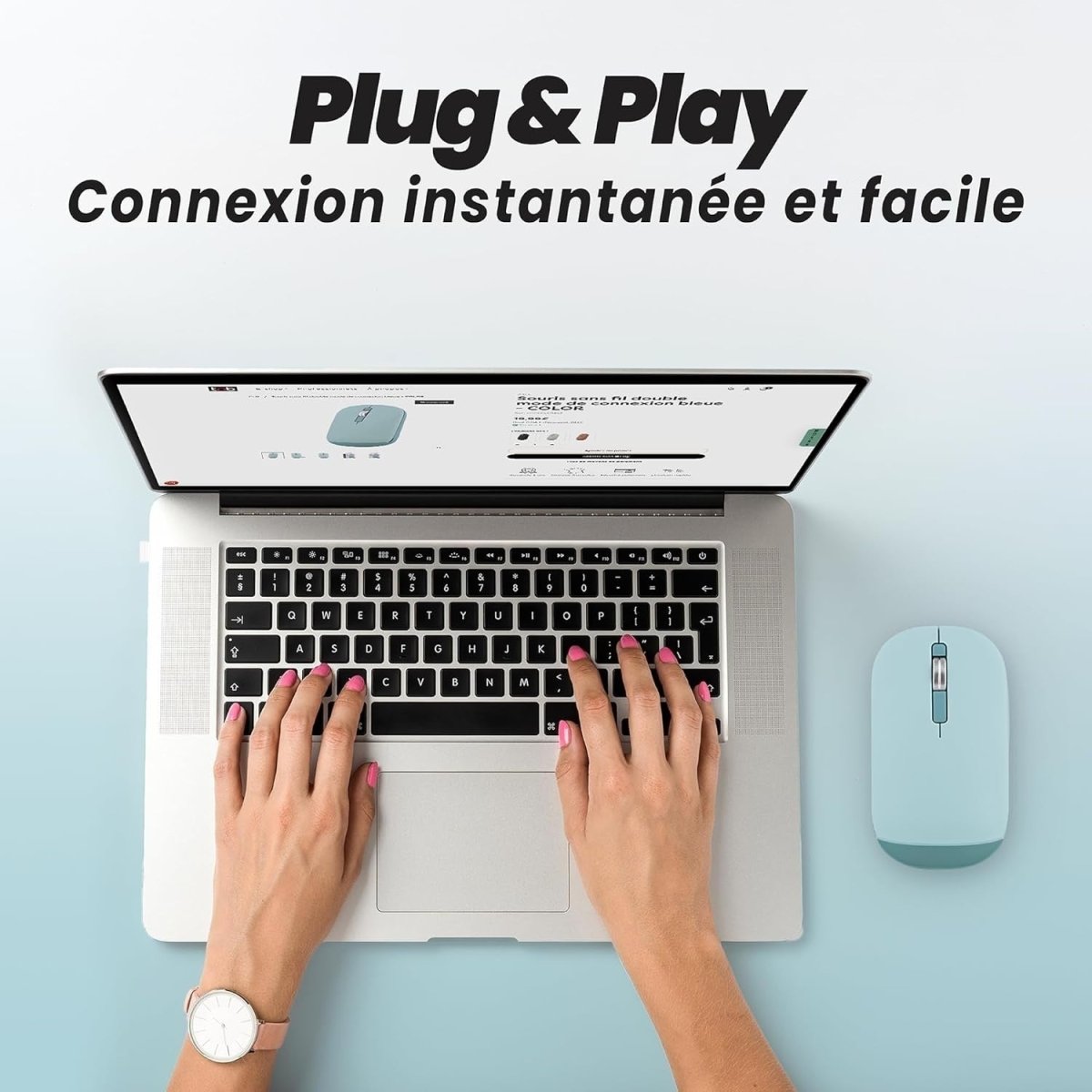 Slim Wireless Mouse Bluetooth & USB Dual Mode Quiet Blue - Kwikley