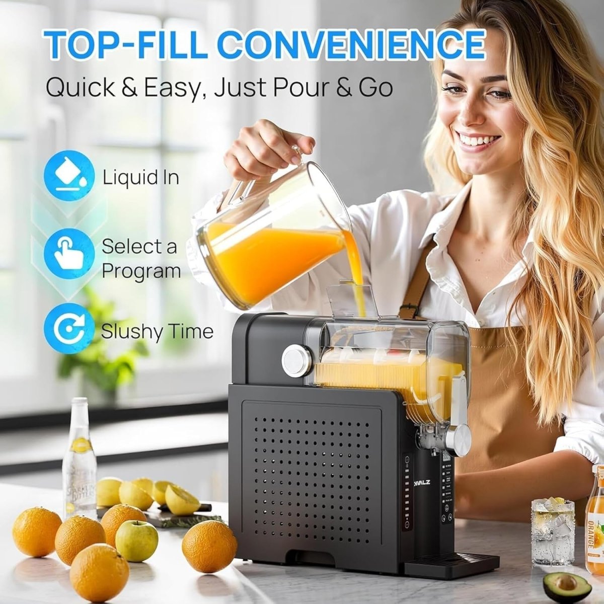 Slushie Machine No Ice Needed Frozen Drink Maker LED Display 1.2L - Kwikley