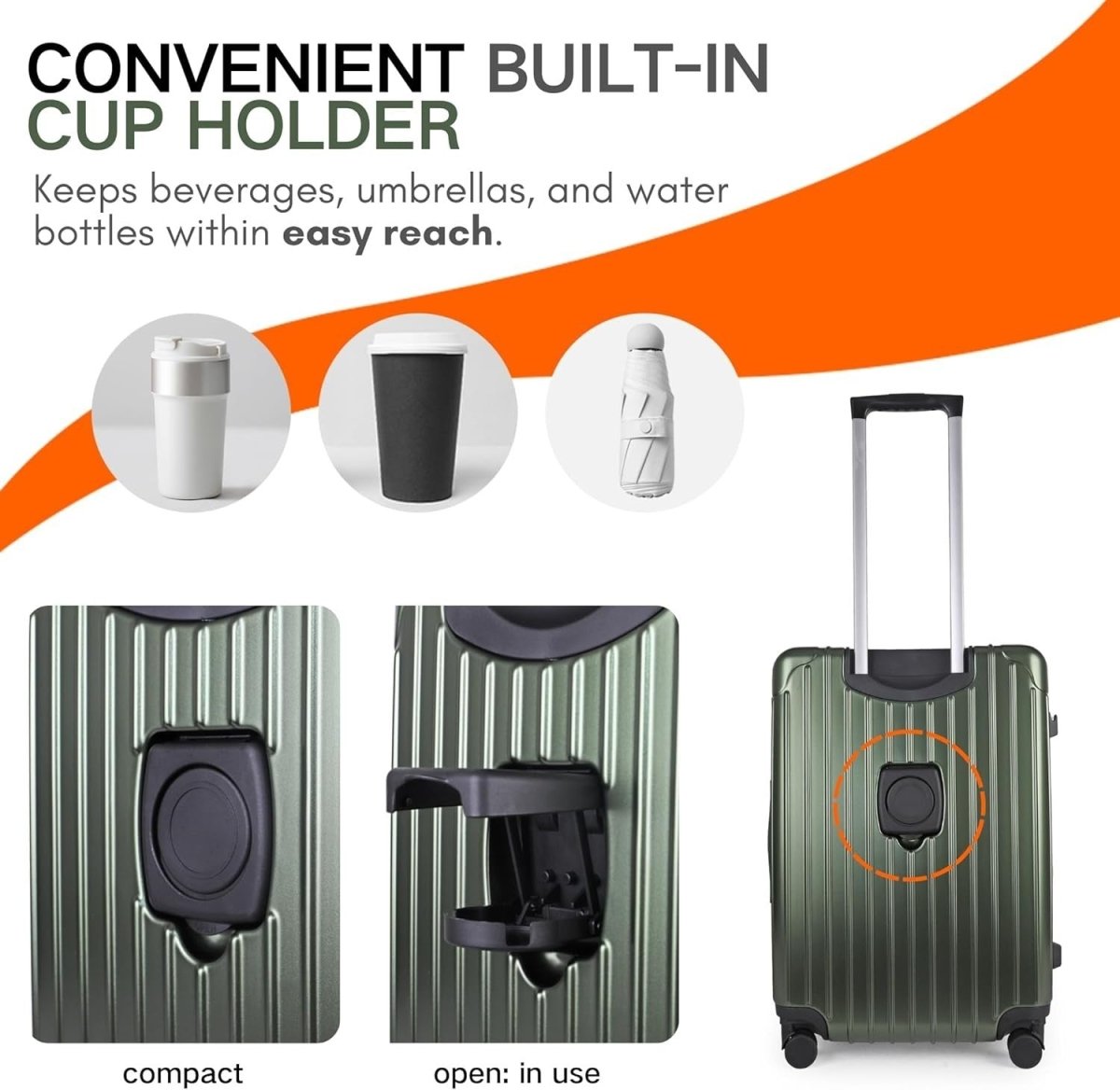 Small Cabin Suitcase Carry On Hard Shell TSA Lock Spinner Wheels Cupholder - Kwikley