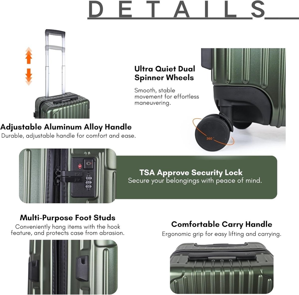 Small Cabin Suitcase Carry On Hard Shell TSA Lock Spinner Wheels Cupholder - Kwikley