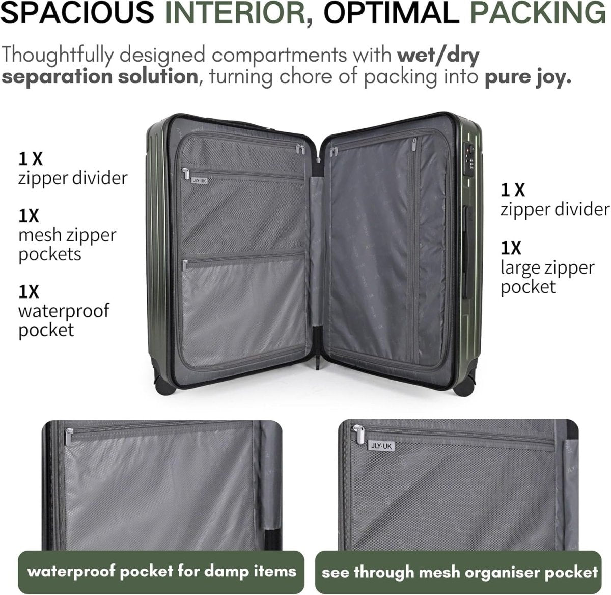 Small Cabin Suitcase Carry On Hard Shell TSA Lock Spinner Wheels Cupholder - Kwikley