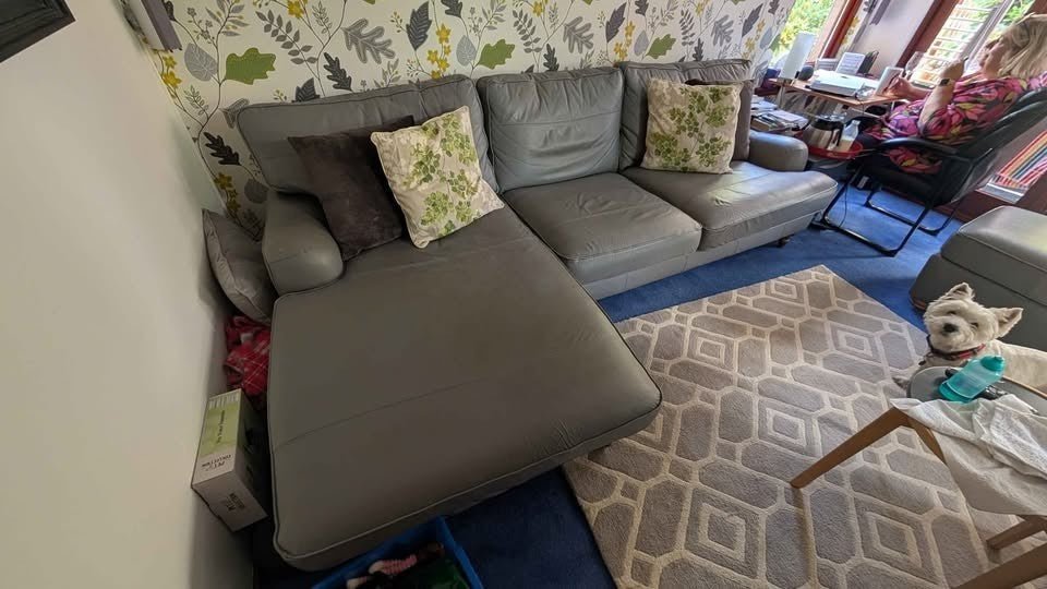 Small Compact Grey Leather Corner Sofa L - Shape Sofa (PTP) - Kwikley