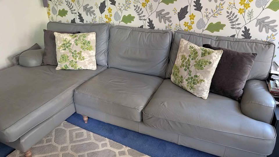 Small Compact Grey Leather Corner Sofa L - Shape Sofa (PTP) - Kwikley