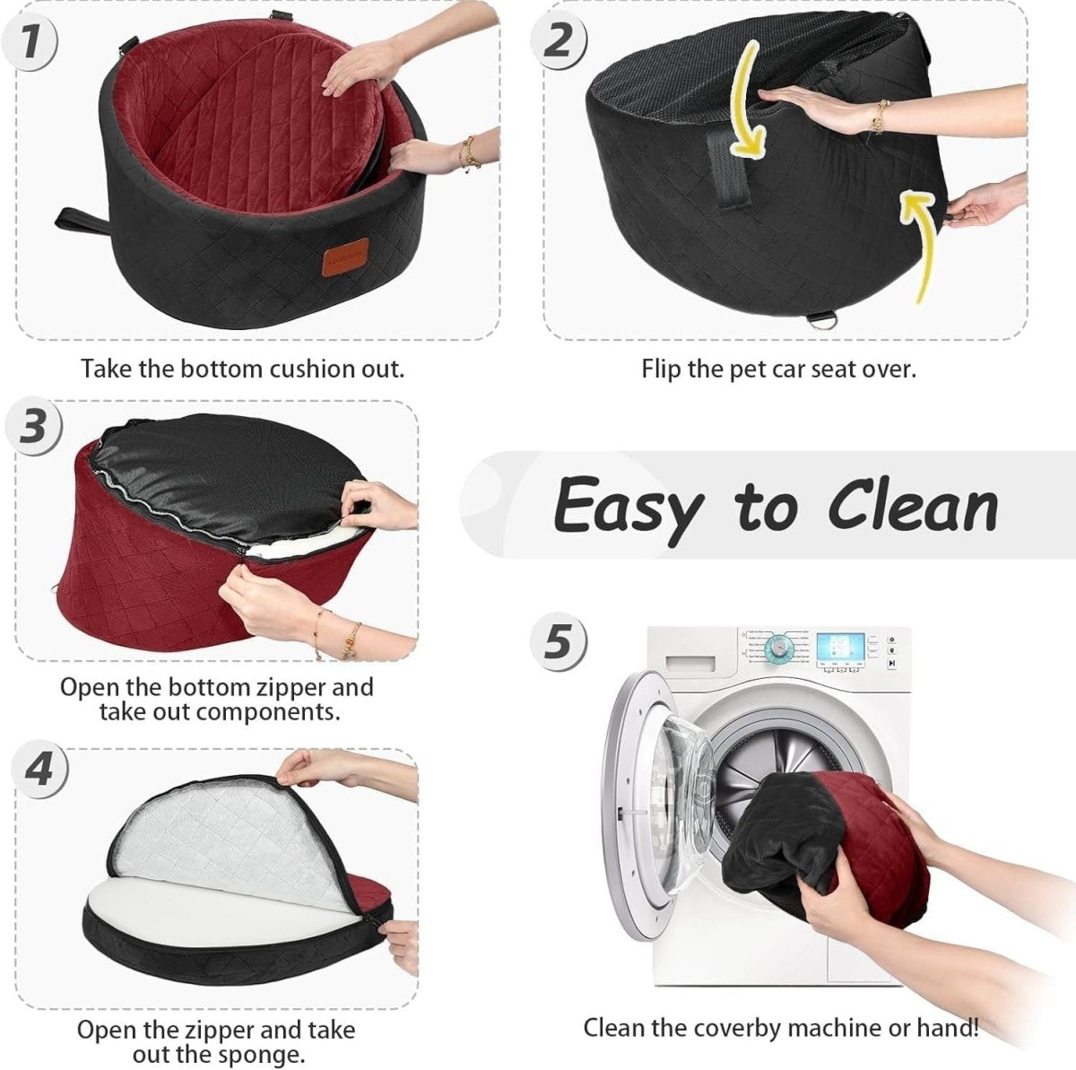 Small Dog Car Seat Bed Memory Foam Booster Travel Seat w 2 Leashes - Kwikley
