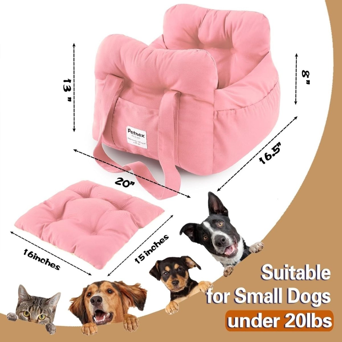 Small Dog Car Seat Pet Travel Bed Carrier with Safety Leash Pink - Kwikley