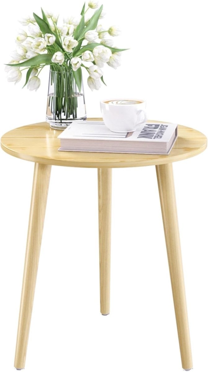 Small Oak Round Side Table 42x42x51cm, Sturdy Iron Legs, Easy Assemble - Kwikley