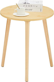 Small Oak Round Side Table 42x42x51cm, Sturdy Iron Legs, Easy Assemble - Kwikley