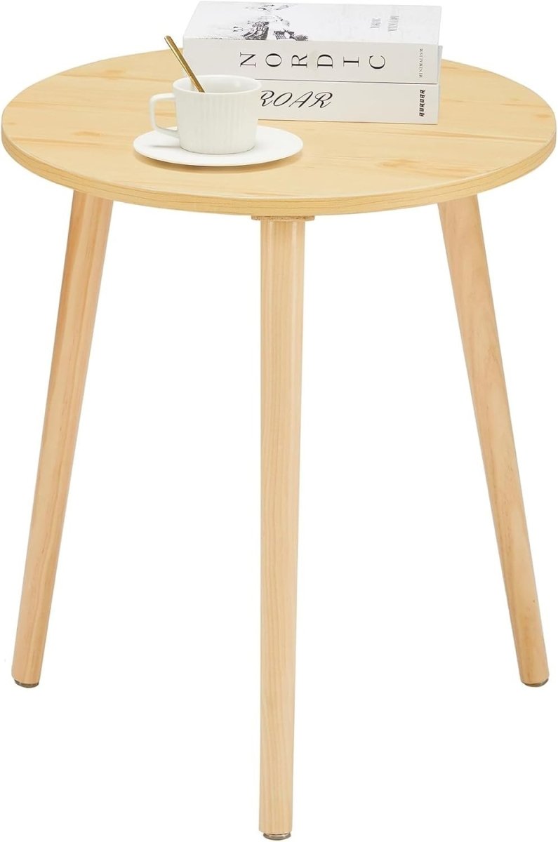 Small Oak Round Side Table 42x42x51cm, Sturdy Iron Legs, Easy Assemble - Kwikley