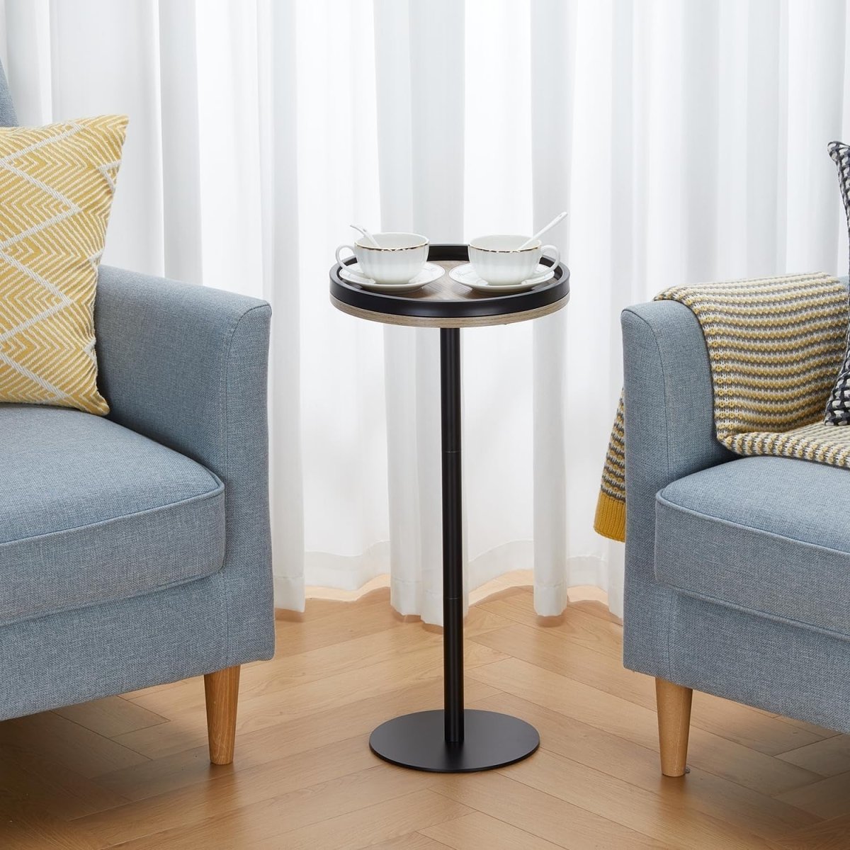 Small Round Coffee Table – 30x30x63cm Side Table Oak Finish - Kwikley