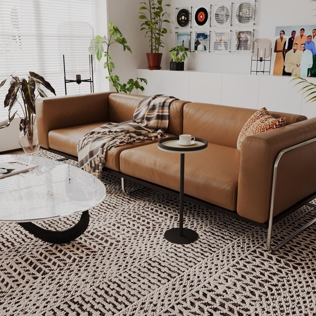 Small Round Coffee Table – 30x30x63cm Side Table Oak Finish - Kwikley
