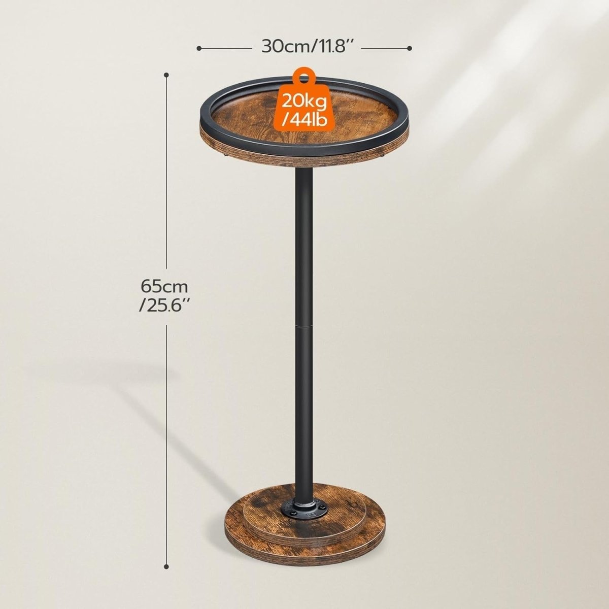 Small Round Side Table Rustic Brown Black Accent Coffee & Sofa Table - Kwikley