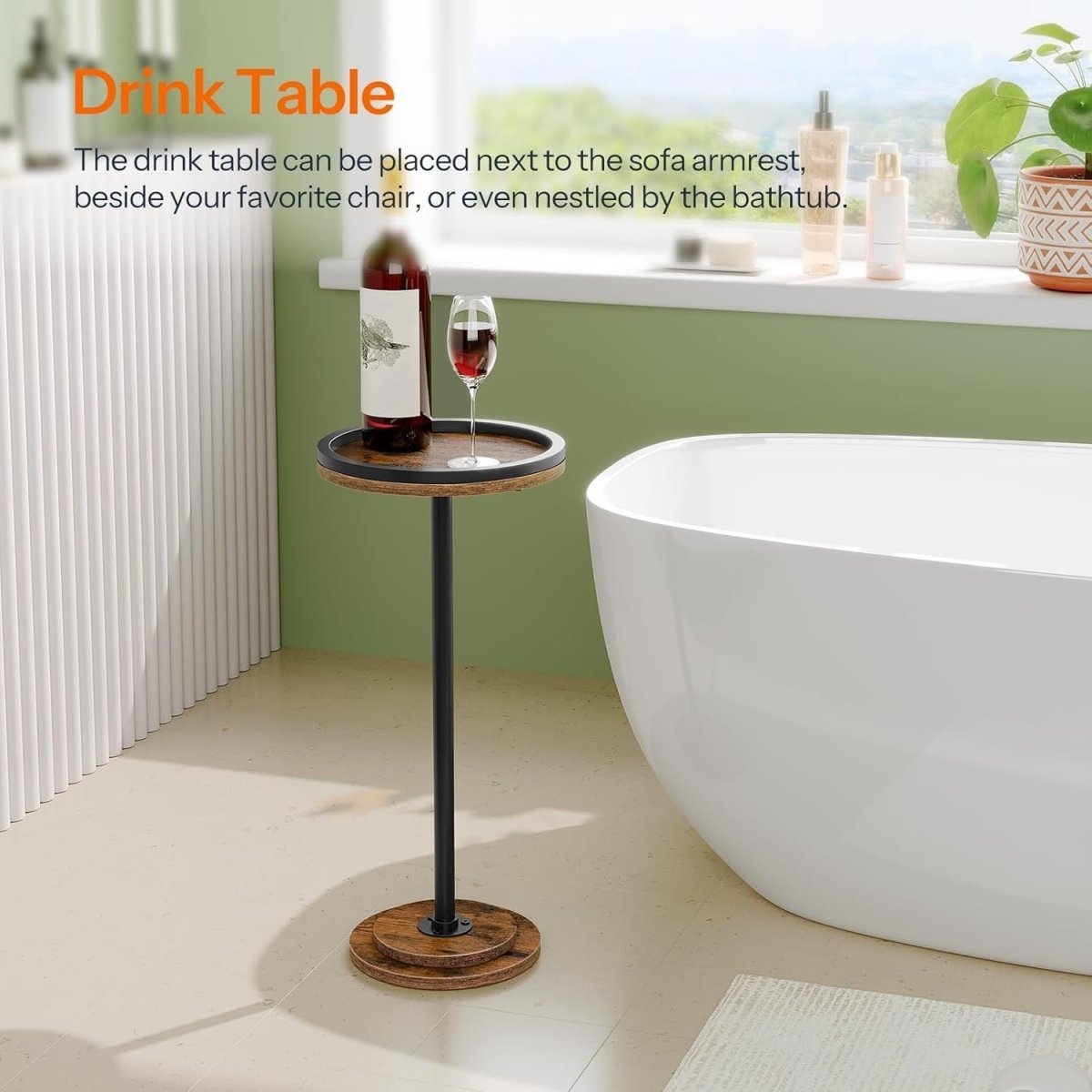 Small Round Side Table Rustic Brown Black Accent Coffee & Sofa Table - Kwikley