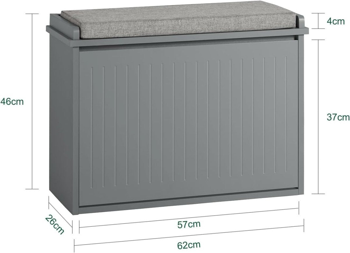Small Shoe Storage Bench with Cushion Seat – Flip Drawer Rack 62cm Grey - Kwikley