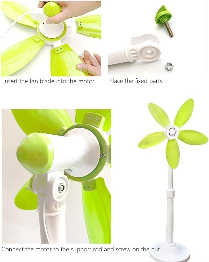 Small Standing Fan – Adjustable Height Quiet Floor Fan 5 Blades for Home Office - Kwikley
