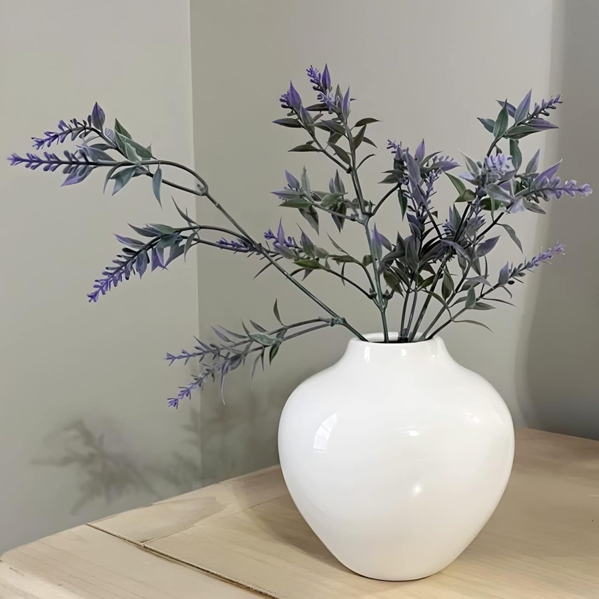 Small White Ceramic Vase 13cm Glossy Round Flower Table Decor - Kwikley
