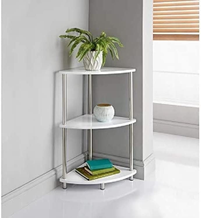 Small White High Gloss Side Table 3 Tier Storage Nightstand Living Room - Kwikley