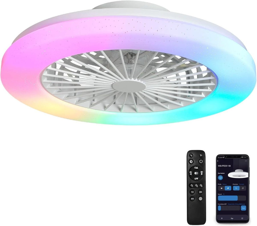 Smart 56CM Ceiling Fan with RGB Light, 3 - Speed, Remote, Bladeless - Kwikley