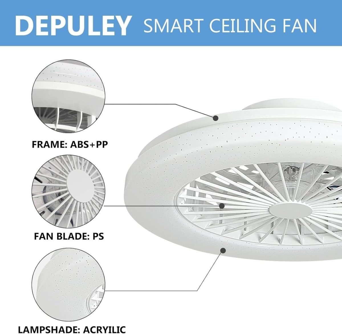 Smart 56CM Ceiling Fan with RGB Light, 3 - Speed, Remote, Bladeless - Kwikley