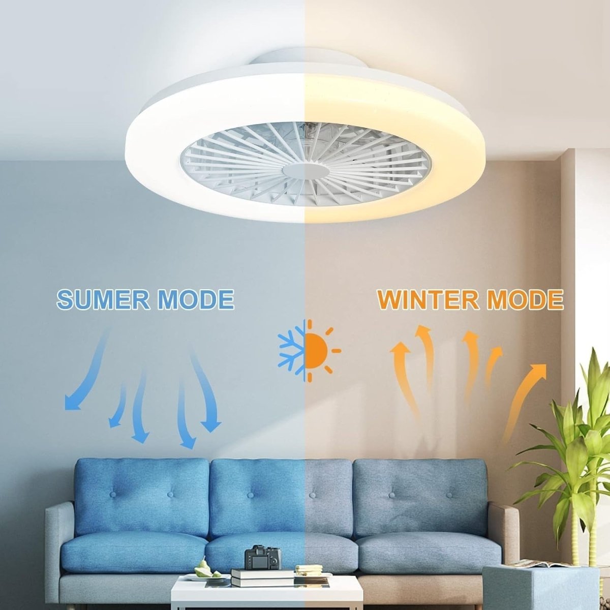 Smart 56CM Ceiling Fan with RGB Light, 3 - Speed, Remote, Bladeless - Kwikley