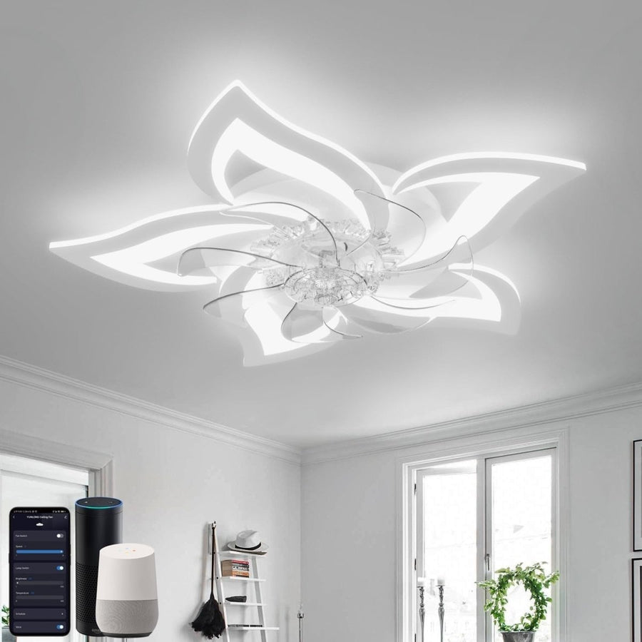 Smart Ceiling Fan with Light, 6 Speeds, Dimmable LED, White - Kwikley