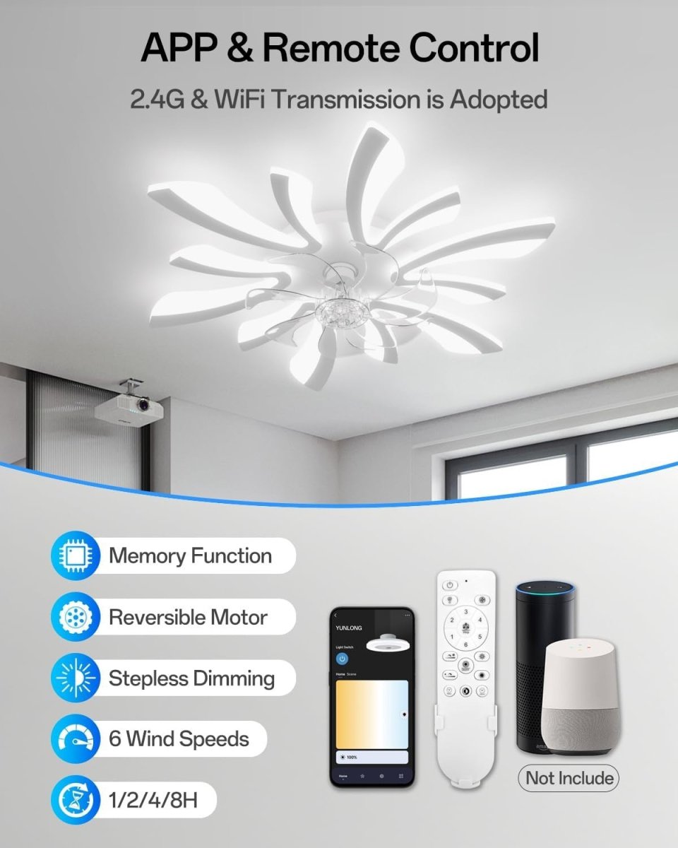 Smart Ceiling Fan with Lights, WiFi, Alexa/Google, Remote/App Control - Kwikley