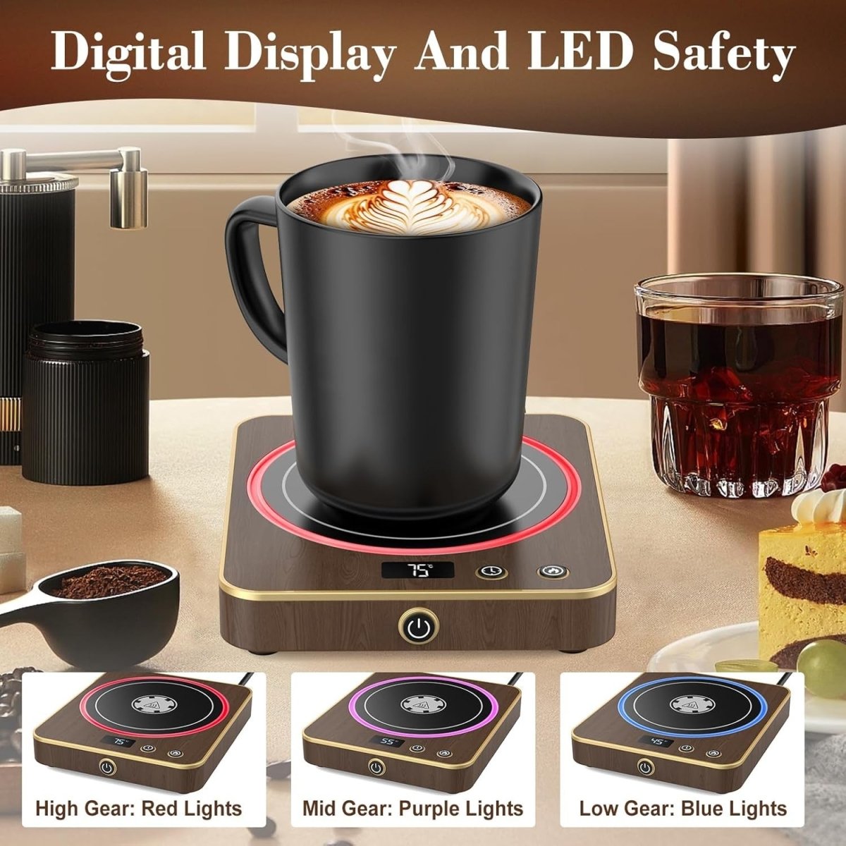 Smart Coffee Mug Warmer 1 - 12H Timer Temp Display Desk - Kwikley