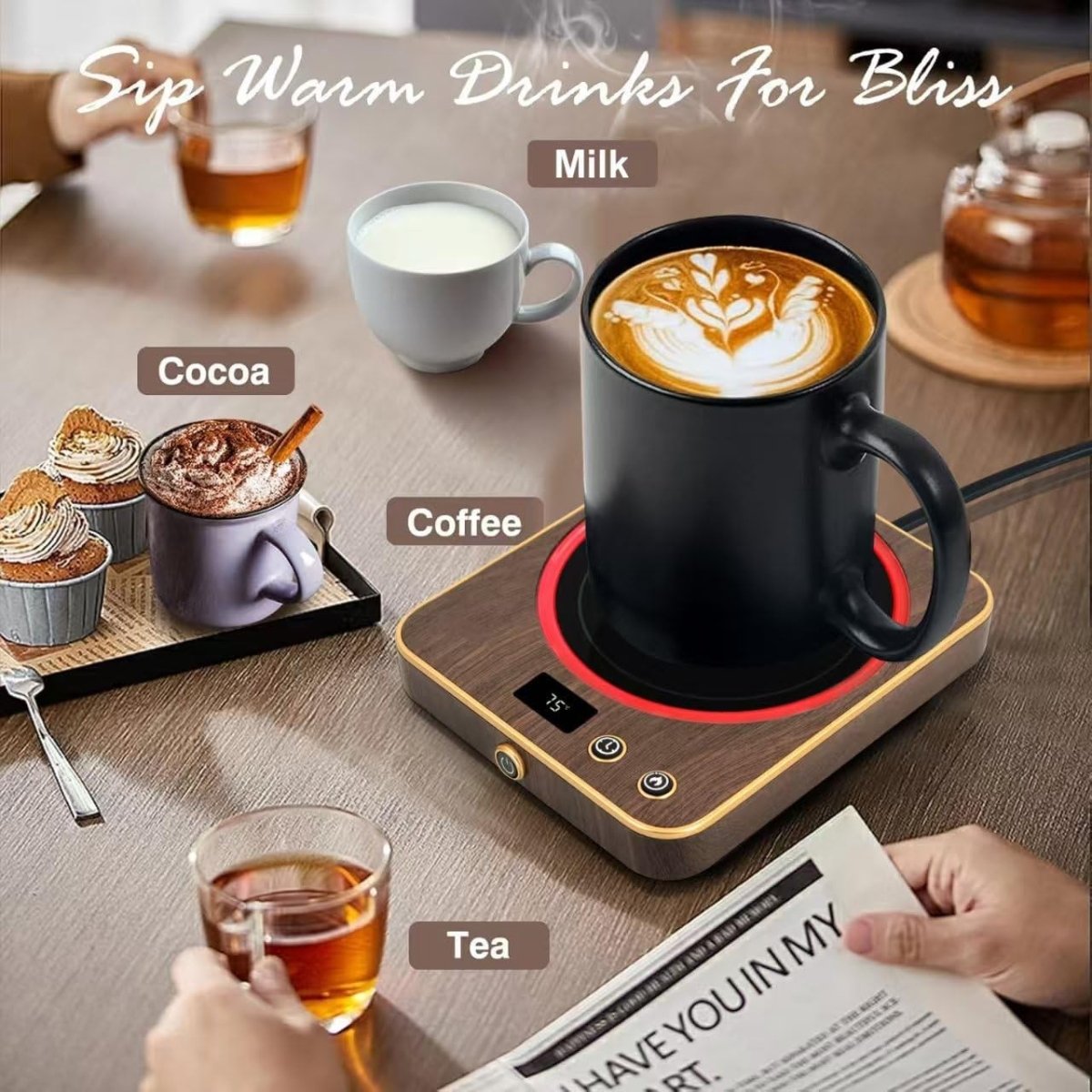 Smart Coffee Mug Warmer 1 - 12H Timer Temp Display Desk - Kwikley