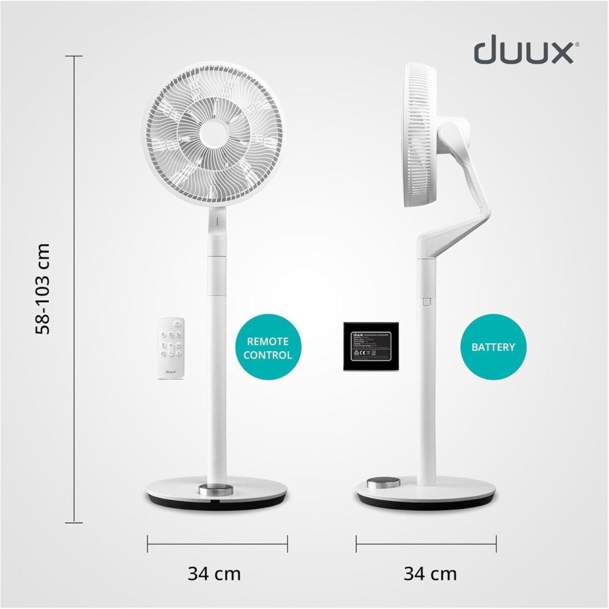 Smart Portable Fan White – 30 Speeds Cordless Remote App Control Quiet Cooling - Kwikley
