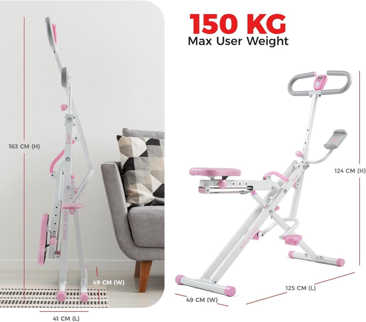 Smart Row N Ride Squat Machine Foldable Full Body Glute Trainer Pink - Kwikley