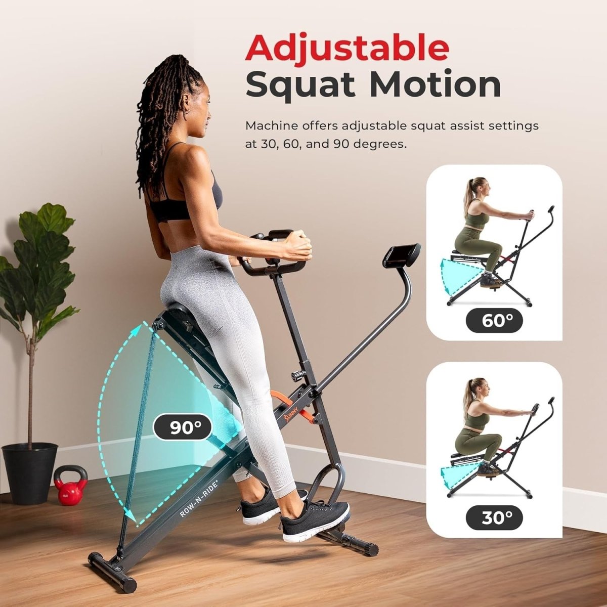 Smart Row-N-Ride Squat Machine Foldable Full Body Trainer LCD App Bands 150KG - Kwikley