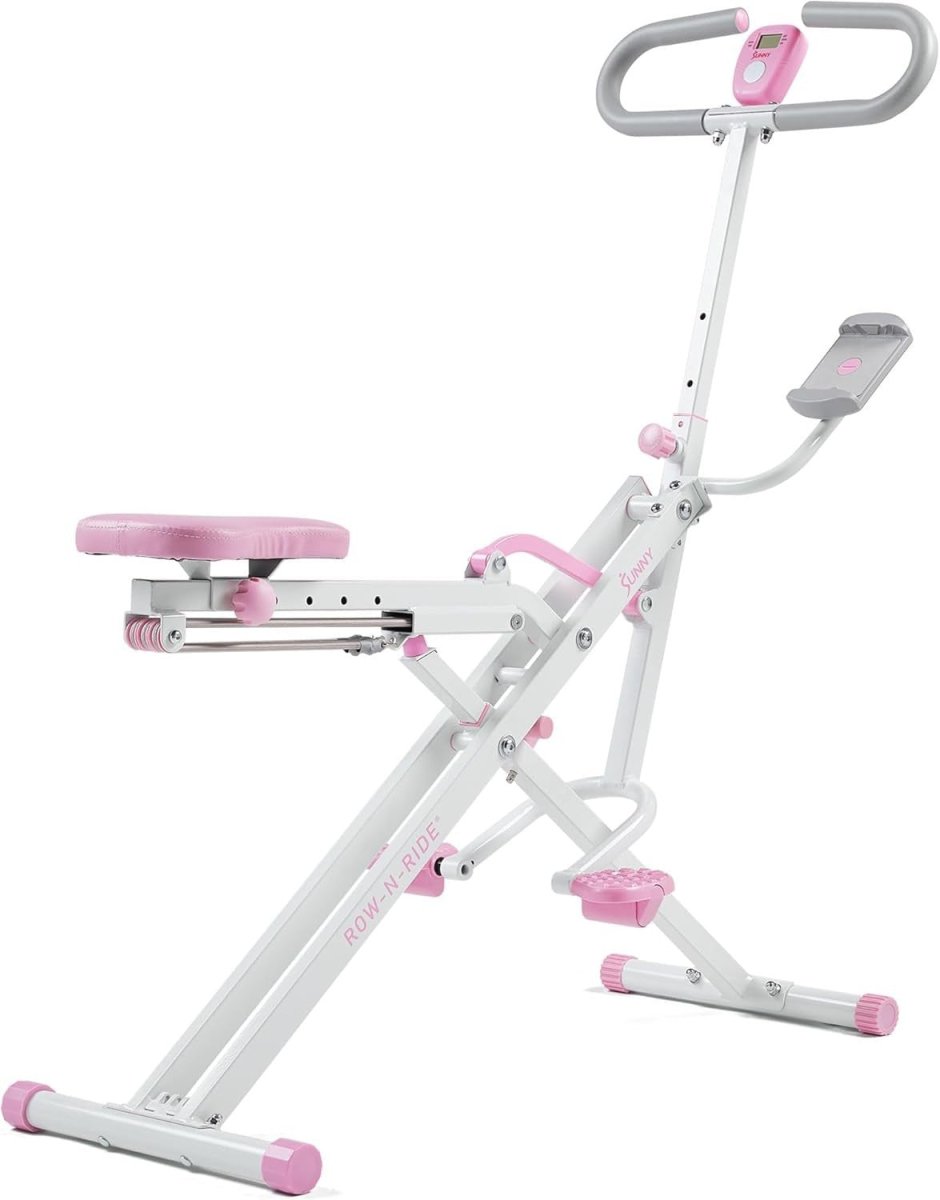 Smart Row-N-Ride Squat Machine Pink Foldable Full Body Trainer LCD App 150KG - Kwikley