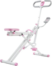 Smart Row-N-Ride Squat Machine Pink Foldable Full Body Trainer LCD App 150KG - Kwikley