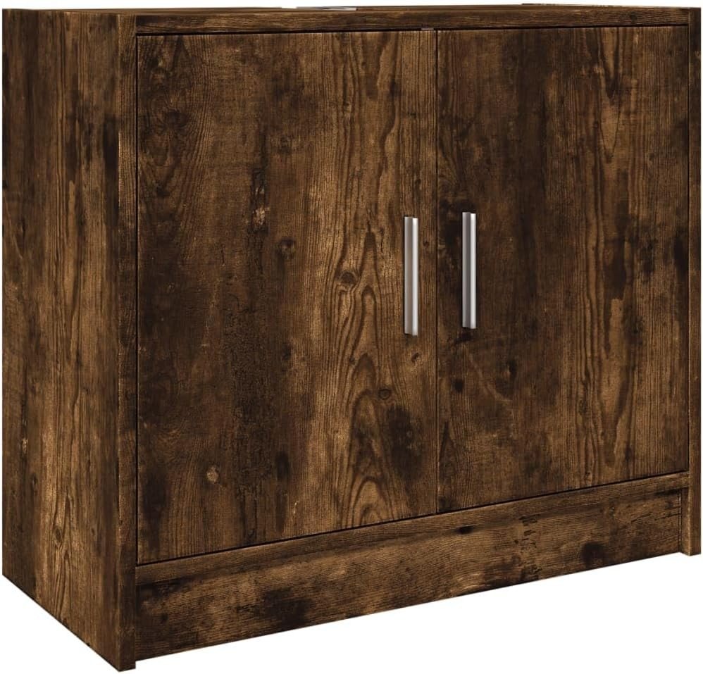 Smoked Oak Bathroom Sink Cabinet – 2 Door Under Sink Storage Unit 63x55cm - Kwikley