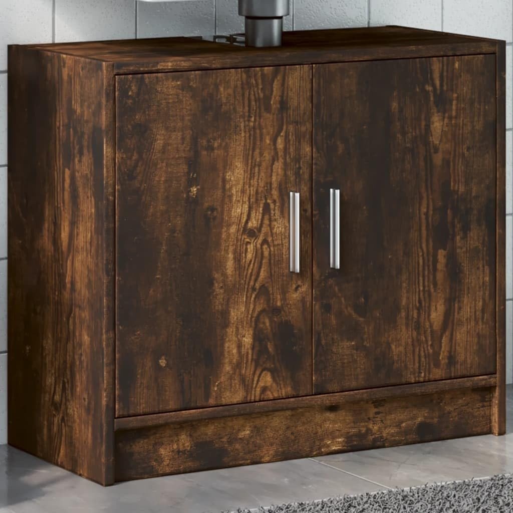 Smoked Oak Bathroom Sink Cabinet – 2 Door Under Sink Storage Unit 63x55cm - Kwikley